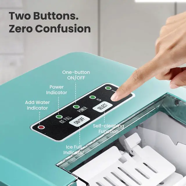 Alt view image 4 of 6 - Countertop Ice Maker, 26Lbs/24H, 2 Sizes of Ice, Self-Cleaning,Green | 8 Bullet Ice Cubes in 6 Mins,Portable Ice Machine for Home&Kitchen&Office&Party