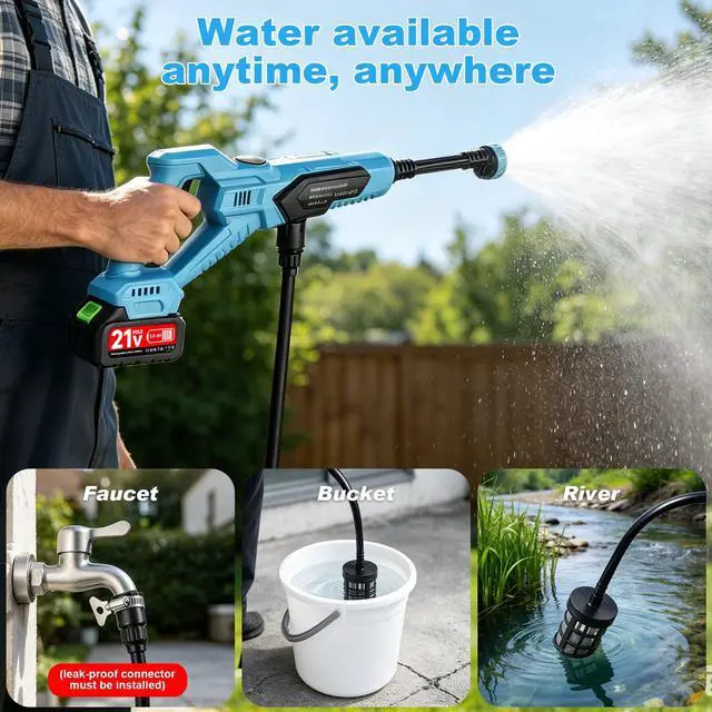 Alt view image 5 of 6 - Cordless Portable Washer, Handheld Washer, Battery Operated Washer with 5M Elastic Hose for Car Home with Storage Boxes 120bar