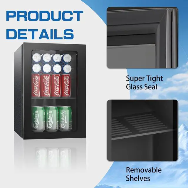 Alt view image 3 of 6 - 0.6 Cu Ft Mini Fridge, 24 Cans Freestanding Beverage Refrigerator | Adjustable Shelf & Temperature Control Under Counter Compact Small Refrigerator with Acrylic Front Door for Soda, Beer, Wine