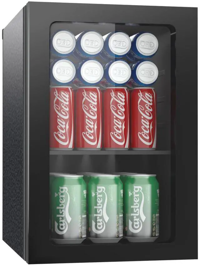 Main image of Compact Beverage Refrigerator, 24 Can/0.6 Cu Ft Mini Fridge, Black | Adjustable Shelf Small Refrigerator with Acrylic Front Door for Soda/Beer/Wine, Under Counter Freestanding Mini Cooler forBar