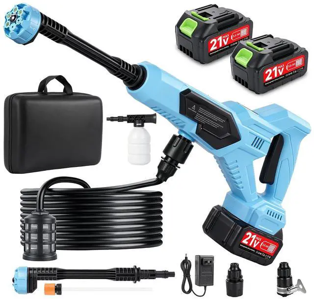Main image of Cordless Portable Washer 21V, 1700PSI Portable Power Washer with 5M Hose & 6-in-1 Nozzle, 2×3.0Ah Battery, Up to 40 Minutes Runtime, Spray Distance 12M for Car Home Outdoor Patio Garden