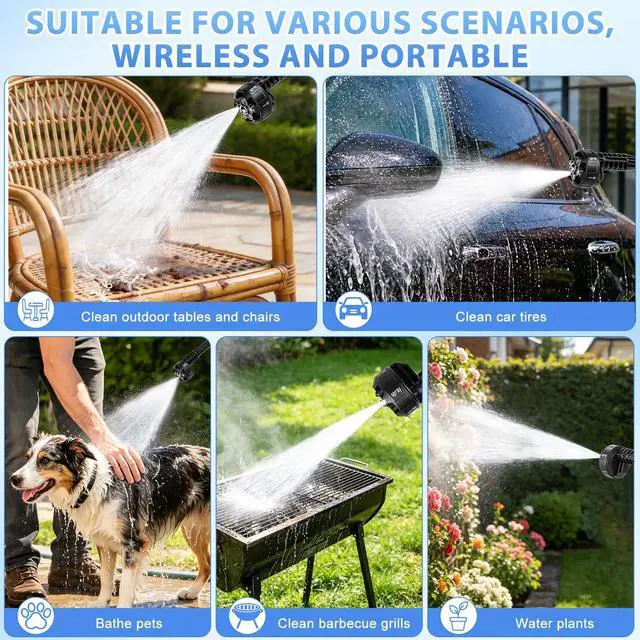 Alt view image 6 of 6 - Cordless Portable Washer Gun 21V, 1160PS/80bar100 Portable Power Washer with 5M Hose & 6-in-1 Nozzle, 2×3.0Ah Battery, Up to 40 Minutes Runtime, Spray Distance 10M for Car Home Outdoor Patio Garden