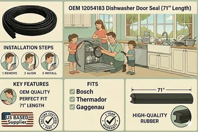 Alt view image 6 of 6 - OEM 12054183 494772 Dishwasher Door Seal for Bosch Thermador Gaggenau