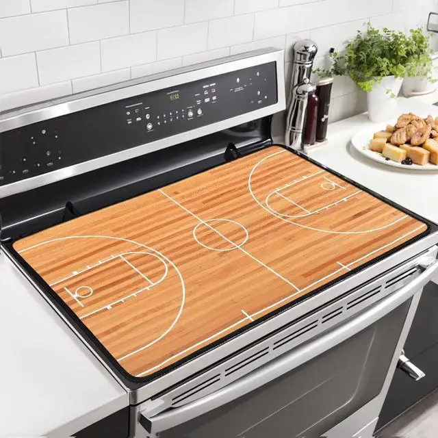 Main image of Basketball Court Stove Top Covers for Electric Stove Parquet Indoor Court Sport Glass Top Gas Stove Pad Heat Resistant Range Cooktop Mat for Kitchen 28"x20"