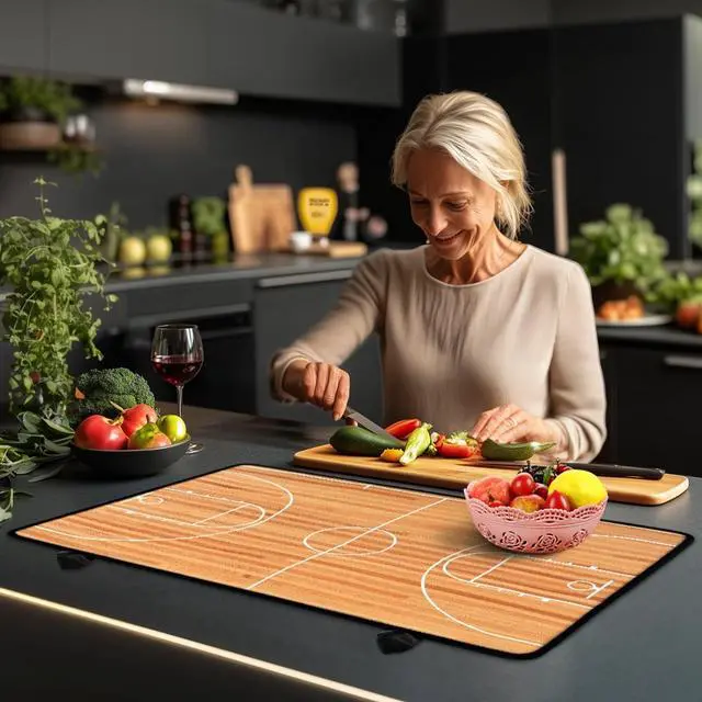 Alt view image 2 of 6 - Basketball Court Stove Top Covers for Electric Stove Parquet Indoor Court Sport Glass Top Gas Stove Pad Heat Resistant Range Cooktop Mat for Kitchen 28"x20"