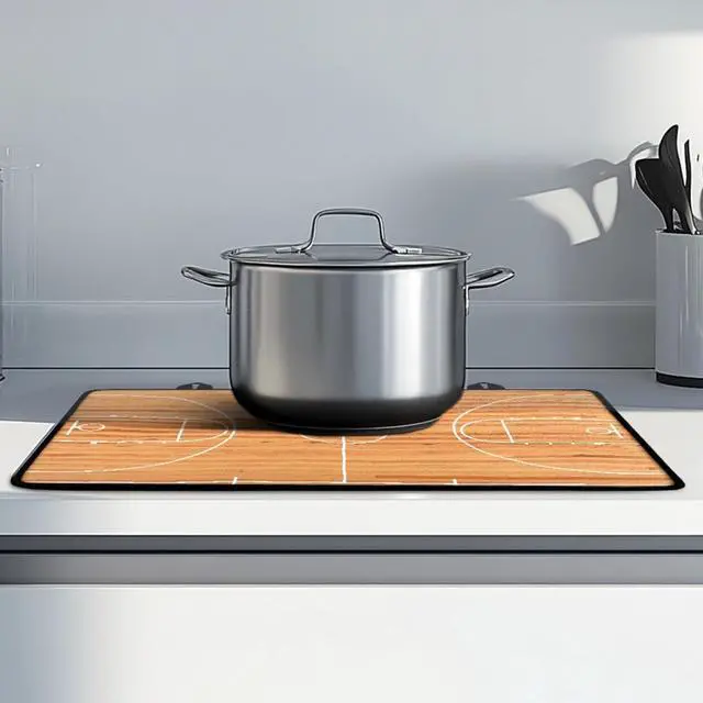 Alt view image 4 of 6 - Basketball Court Stove Top Covers for Electric Stove Parquet Indoor Court Sport Glass Top Gas Stove Pad Heat Resistant Range Cooktop Mat for Kitchen 28"x20"