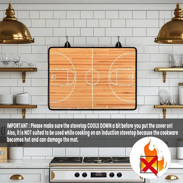 Alt view image 5 of 6 - Basketball Court Stove Top Covers for Electric Stove Parquet Indoor Court Sport Glass Top Gas Stove Pad Heat Resistant Range Cooktop Mat for Kitchen 28"x20"