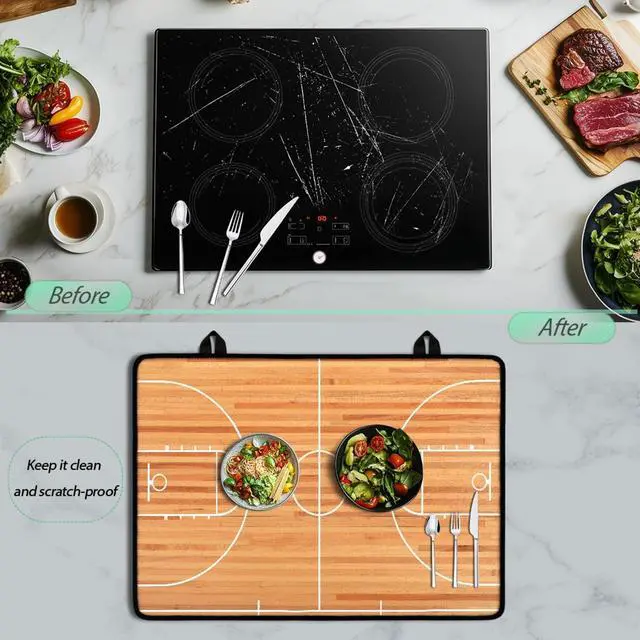 Alt view image 6 of 6 - Basketball Court Stove Top Covers for Electric Stove Parquet Indoor Court Sport Glass Top Gas Stove Pad Heat Resistant Range Cooktop Mat for Kitchen 28"x20"