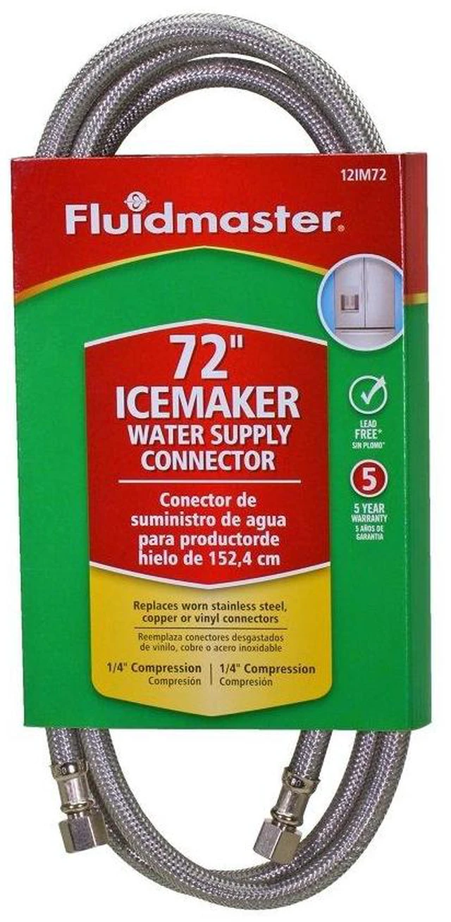 Alt view image 4 of 6 - 12IM72 Braided Stainless Steel Ice Maker Connector Water Line with Dual 1/4-In. x 1/4-In. Female Compression Threads, 6 Ft. (72-In.) Length