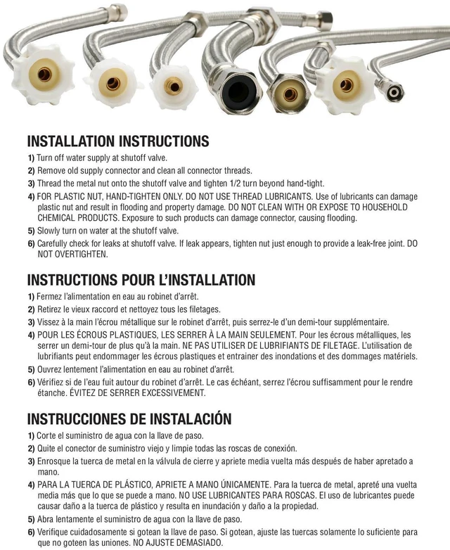 Alt view image 6 of 6 - 12IM72 Braided Stainless Steel Ice Maker Connector Water Line with Dual 1/4-In. x 1/4-In. Female Compression Threads, 6 Ft. (72-In.) Length