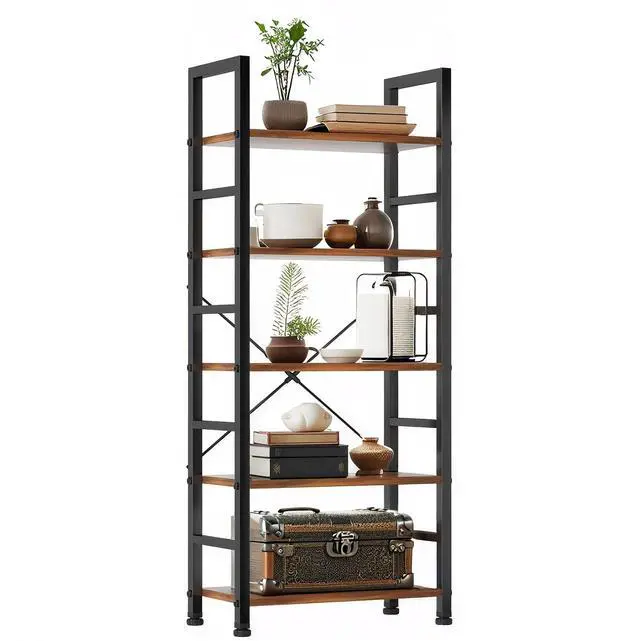 Main image of 5 Tier Bookshelf, 62'' Tall Book Shelf, Free Standing Vintage Book Storage Shelves, Wood Bookcase Organizer for Bedroom, Living Room and Home Office, Vintage