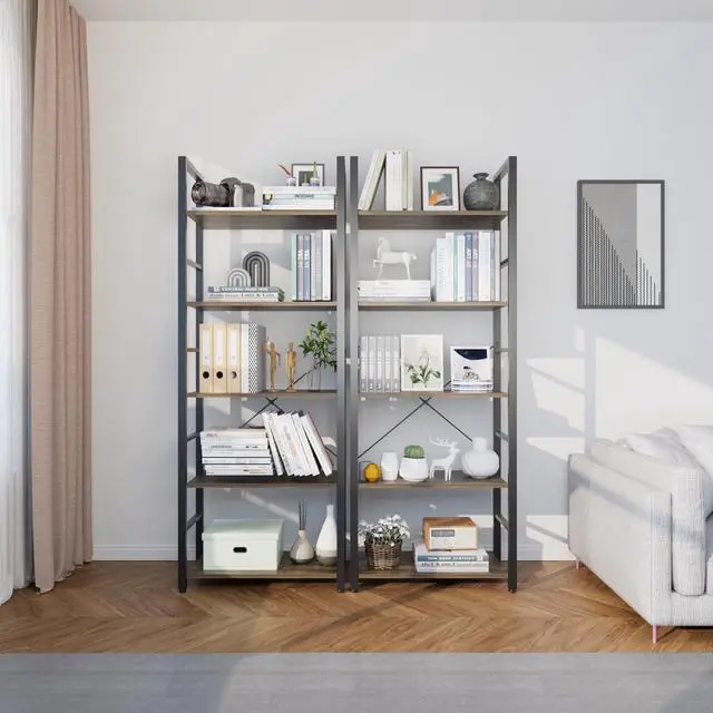 Alt view image 2 of 6 - 5 Tier Bookshelf, 62'' Tall Book Shelf, Free Standing Vintage Book Storage Shelves, Wood Bookcase Organizer for Bedroom, Living Room and Home Office, Vintage