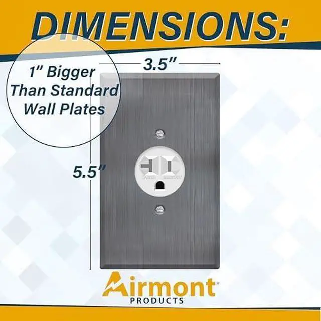 Alt view image 2 of 6 - Single Receptacle Outlet Kit, 20 Amp Commercial Grade Electrical Outlet for Appliances, with Stainless Steel Oversized Metal Wall Plate Cover, Convenient Single Receptacle Bundle