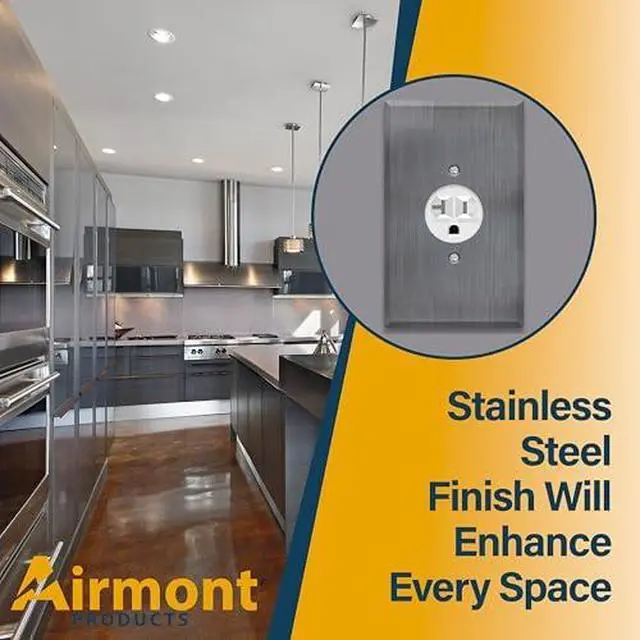 Alt view image 3 of 6 - Single Receptacle Outlet Kit, 20 Amp Commercial Grade Electrical Outlet for Appliances, with Stainless Steel Oversized Metal Wall Plate Cover, Convenient Single Receptacle Bundle