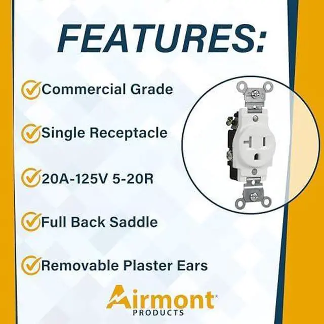 Alt view image 6 of 6 - Single Receptacle Outlet Kit, 20 Amp Commercial Grade Electrical Outlet for Appliances, with Stainless Steel Oversized Metal Wall Plate Cover, Convenient Single Receptacle Bundle