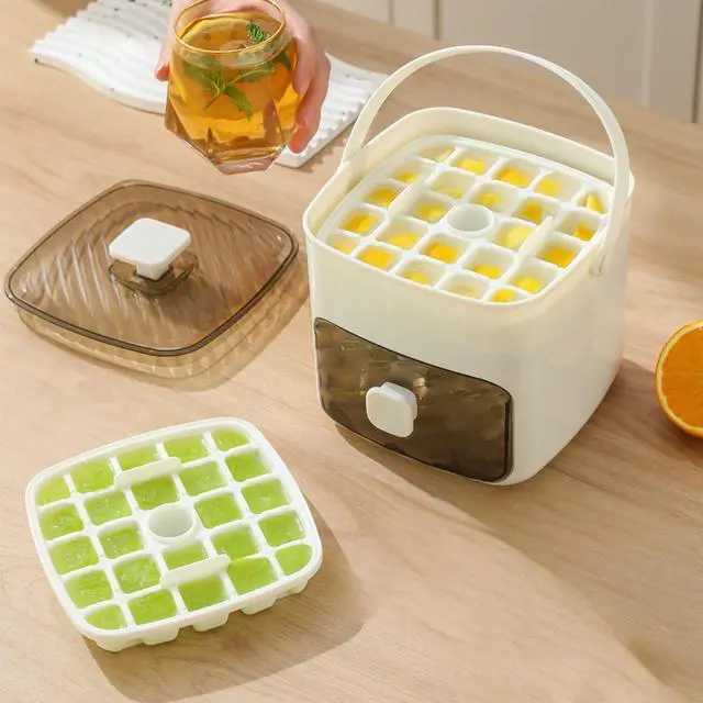 Alt view image 3 of 6 - Countertop Ice Maker Machine with Handle, Push-Type Ice Maker, Household Layer Ice with Drawer, Easy Release Ice Cube Tray with Lid for Freezer, Ice Maker Tray for Fruit Cocktails (Green_48 grids)