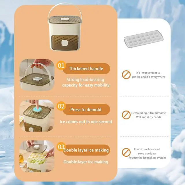 Alt view image 6 of 6 - Countertop Ice Maker Machine with Handle, Push-Type Ice Maker, Household Layer Ice with Drawer, Easy Release Ice Cube Tray with Lid for Freezer, Ice Maker Tray for Fruit Cocktails (Green_48 grids)