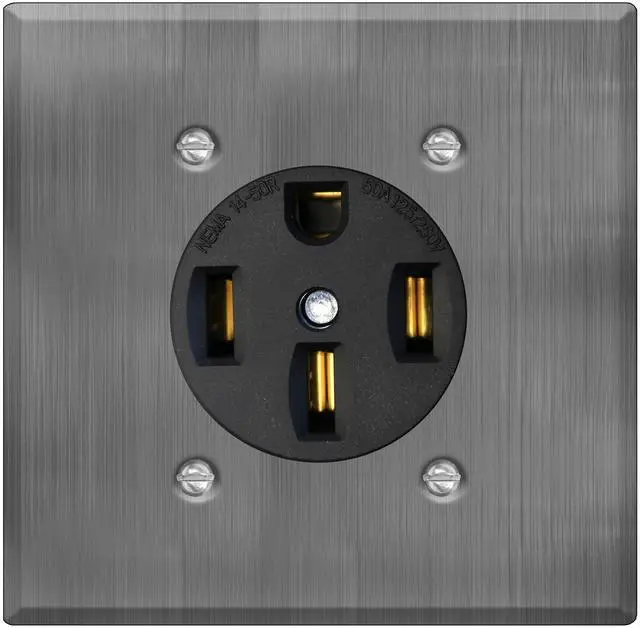 Main image of NEMA 14-50R Receptacle with 2-Gang Wall Plate 50 Amp 125/250V Outlet for EV Chargers, RVs, Dryers UL Listed, 3-Pole 4-Wire, Industrial Grade Socket with Metal Cover, Made in USA
