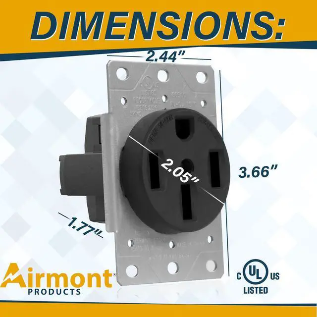Alt view image 2 of 6 - NEMA 14-50R Receptacle with 2-Gang Wall Plate 50 Amp 125/250V Outlet for EV Chargers, RVs, Dryers UL Listed, 3-Pole 4-Wire, Industrial Grade Socket with Metal Cover, Made in USA