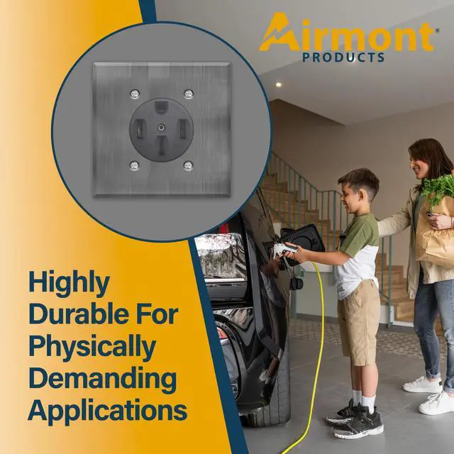 Alt view image 6 of 6 - NEMA 14-50R Receptacle with 2-Gang Wall Plate 50 Amp 125/250V Outlet for EV Chargers, RVs, Dryers UL Listed, 3-Pole 4-Wire, Industrial Grade Socket with Metal Cover, Made in USA
