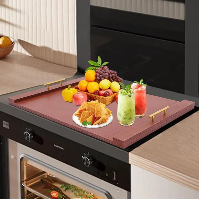 Alt view image 6 of 6 - Noodle Board Stove Cover Electric Stove Top Cover Noodle Board Bamboo Wood with Handles Gas Stove Top Covers Sink Cover Non-Slip Silicone Mats for Counter Space Decorative Tray for Kitchen
