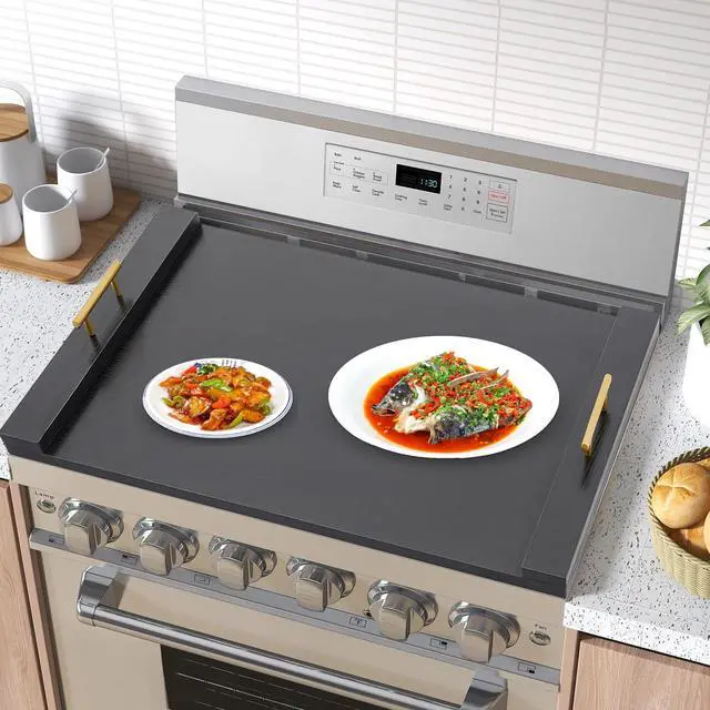Alt view image 3 of 6 - Noodle Board Stove Cover Electric Stove Top Cover Noodle Board Bamboo Wood with Handles Gas Stove Top Covers Sink Cover Non-Slip Silicone Mats for Counter Space Decorative Tray for Kitchen