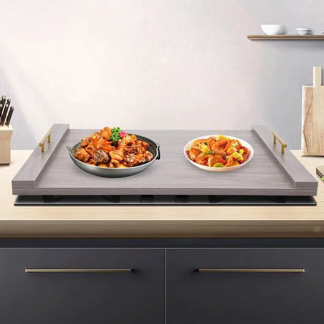 Alt view image 3 of 6 - Noodle Board Stove Cover Electric Stove Top Cover Noodle Board Bamboo Wood with Handles Gas Stove Top Covers Sink Cover Non-Slip Silicone Mats for Counter Space Decorative Tray for Kitchen