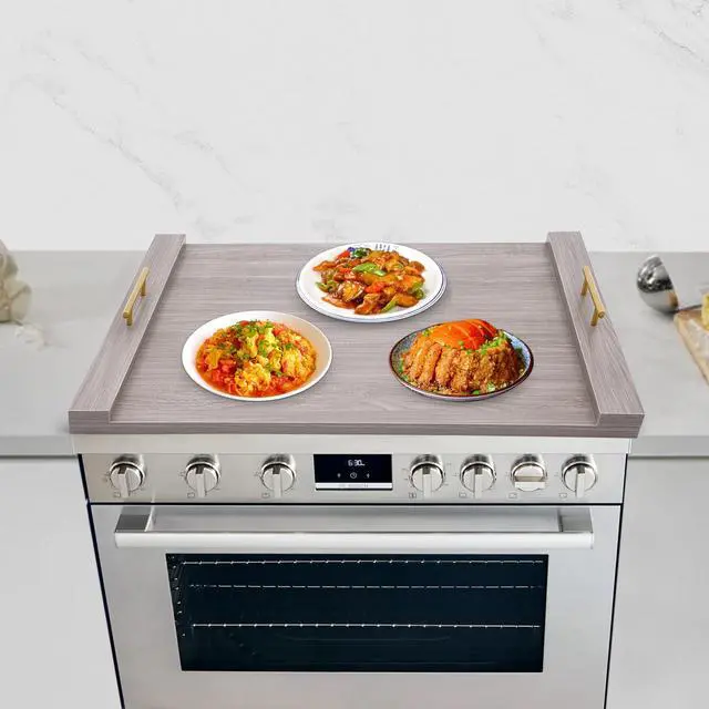 Alt view image 6 of 6 - Noodle Board Stove Cover Electric Stove Top Cover Noodle Board Bamboo Wood with Handles Gas Stove Top Covers Sink Cover Non-Slip Silicone Mats for Counter Space Decorative Tray for Kitchen