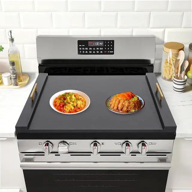 Alt view image 5 of 6 - Noodle Board Stove Cover Electric Stove Top Cover Noodle Board Bamboo Wood with Handles Gas Stove Top Covers Sink Cover Non-Slip Silicone Mats for Counter Space Decorative Tray for Kitchen