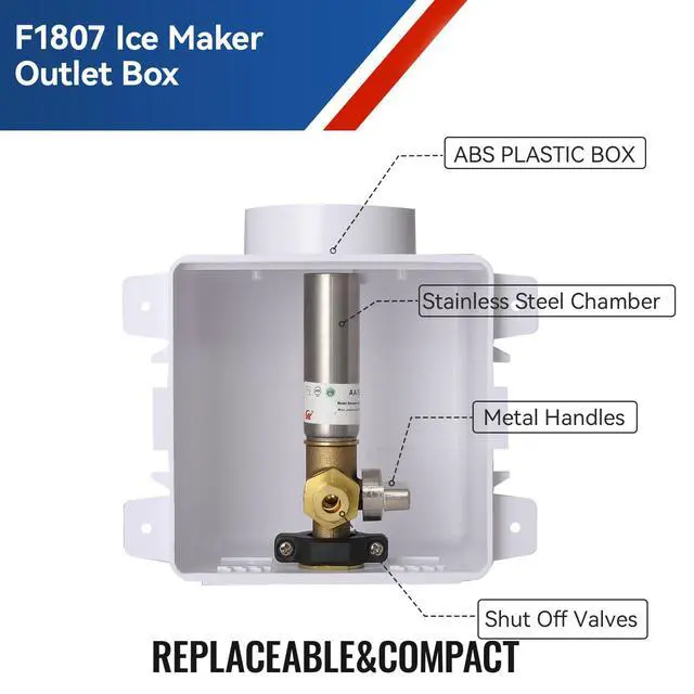 Alt view image 3 of 6 - Icemaker Outlet Box with Water Hammer Arrestor,1/2 Inch Crimp PEX Inlet and 1/4 Inch OD Compression Outlet Connection Ice Maker Boxes,Refrigerator Water Line Kit
