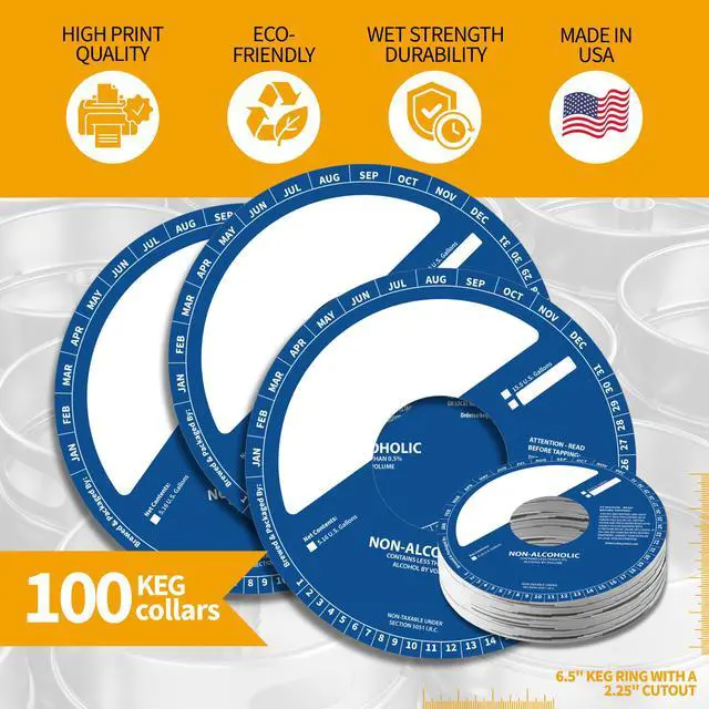 Alt view image 3 of 6 - 100 Pack Keg Ring Collars 6.5" with 2.25" Cutout Paperboard Discs for Non-Alcoholic Keg Labeling Writable Brewery Tags for Beverage Identification