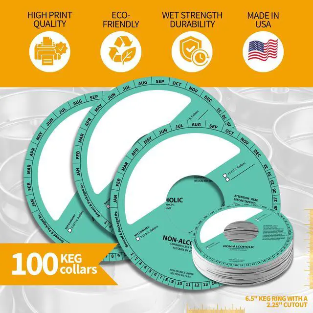 Alt view image 3 of 6 - 100 Pack Keg Ring Collars 6.5" Diameter with 2.25" Center Cutout Paperboard Discs for Non-Alcoholic Keg Labeling and Beverage Identification
