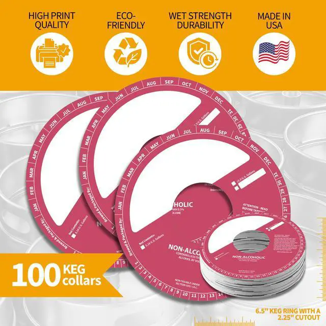 Alt view image 3 of 6 - 100 Pack Keg Ring Collars 6.5" Diameter with 2.25" Center Cutout Paperboard Round Tags for Non-Alcoholic Beverage Keg Labeling Writable Blank Stock Identification Discs for Brewery Use