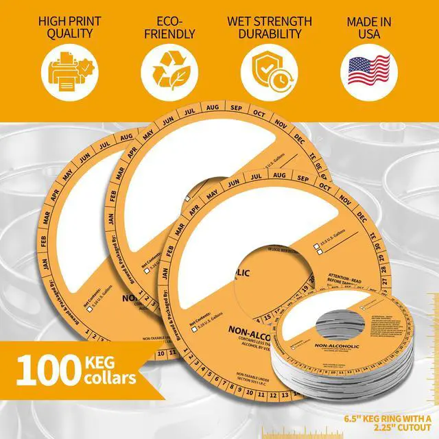 Alt view image 3 of 6 - 100 Pack Keg Ring Collars 6.5" Diameter with 2.25" Center Cutout Paperboard Discs for Non-Alcoholic Keg Labeling and Beverage Identification