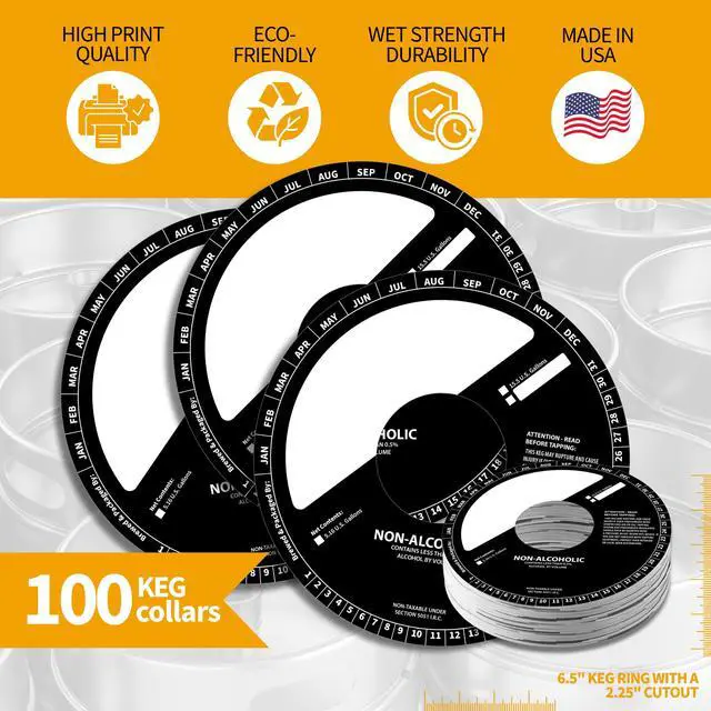 Alt view image 3 of 6 - 100 Pack Keg Ring Collars 6.5" with 2.25" Cutout Paperboard Discs for Non-Alcoholic Keg Labeling Writable Tags for Brewery Beverage Identification