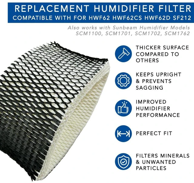 Alt view image 3 of 6 - Replacement Humidifier Filter HWF62 Compatible with Holmes HWF62 HWF62CS HWF62D SF212 SCM1100 SCM1701 SCM1702 & More (8)