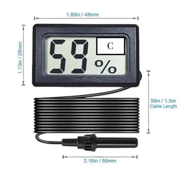 Alt view image 5 of 5 - Mini Digital LCD Thermometer Hygrometer CELCIUS READING Meter probe (2), Black
