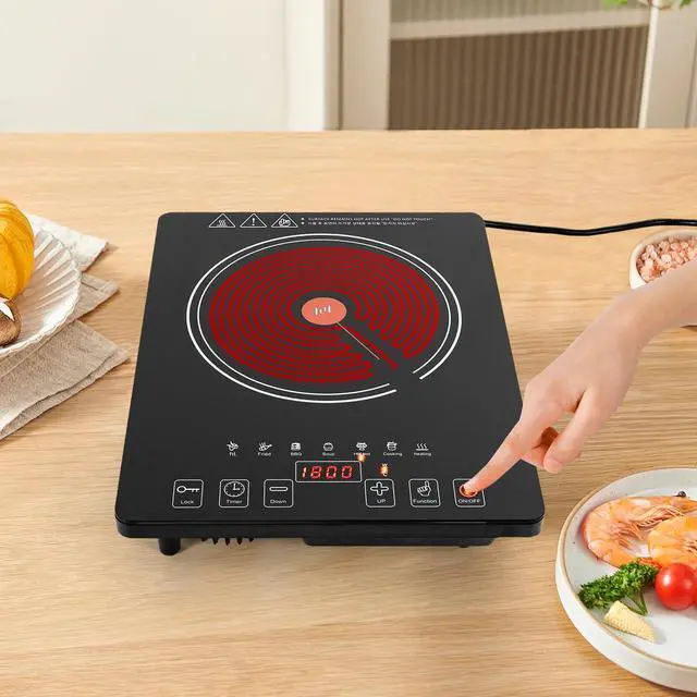 Alt view image 4 of 6 - 110V Electric Ceramic Cooktop, 24 inch Hot Plate Ceramic Cooktop, Portable Countertop Burner, 1800W Countertop Burner, Child Safety Lock, Sensor Touch Control, for Flat-bottomed Kitchenware