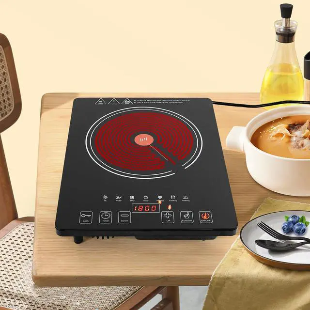 Alt view image 6 of 6 - 110V Electric Ceramic Cooktop, 24 inch Hot Plate Ceramic Cooktop, Portable Countertop Burner, 1800W Countertop Burner, Child Safety Lock, Sensor Touch Control, for Flat-bottomed Kitchenware