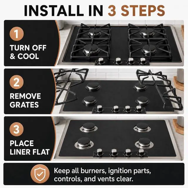 Alt view image 6 of 6 - CookTop Protector for General Electric GE Gas CookTop, Custom Fit Ultra Thin Reusable Burner Splatter Spill Guard Protective Cover Liner - CGU366P2TS1