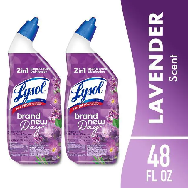 Alt view image 5 of 7 - Lysol Toilet Bowl Cleaner Clinging Gel, Disinfecting Bathroom Cleaner and Toilet Bowl Stain Remover, Lavender & Cotton Blossom Scent, 24 fl oz (2 Pack)