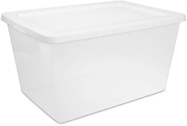 Alt view image 7 of 7 - Sterilite 58 Quart Medium Storage Bin, Clear Plastic Storage Container with Snap-On Lid, White