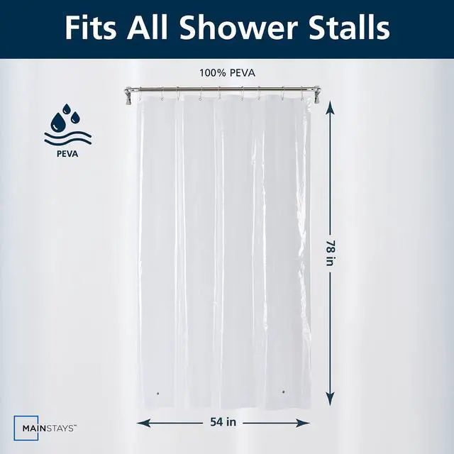 Main image of Mainstays Medium Weight PEVA Shower Liner, 54" x 78" for Bathroom Stall, Clear