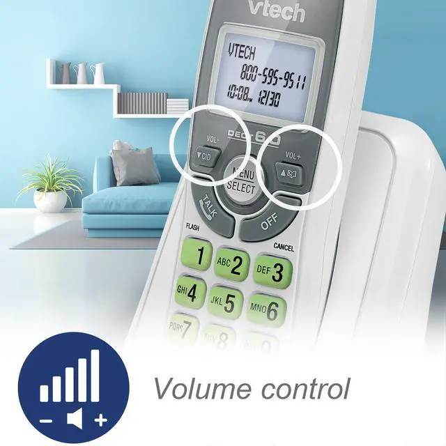 Alt view image 5 of 6 - DECT 6.0 Cordless Phone with Caller ID, White, 1 Handset Home Office Landline Telephone