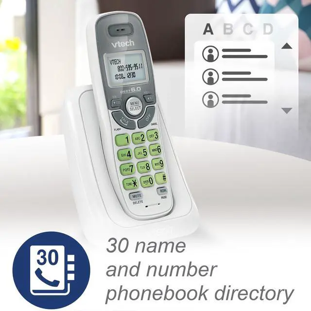 Alt view image 3 of 6 - DECT 6.0 Cordless Phone with Caller ID, White, 1 Handset Home Office Landline Telephone