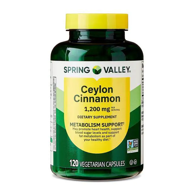 Alt view image 4 of 6 - Spring Valley Ceylon Cinnamon Dietary Supplement Vegetarian Capsules for Metabolism Support, 1,200 mg, 120 Count