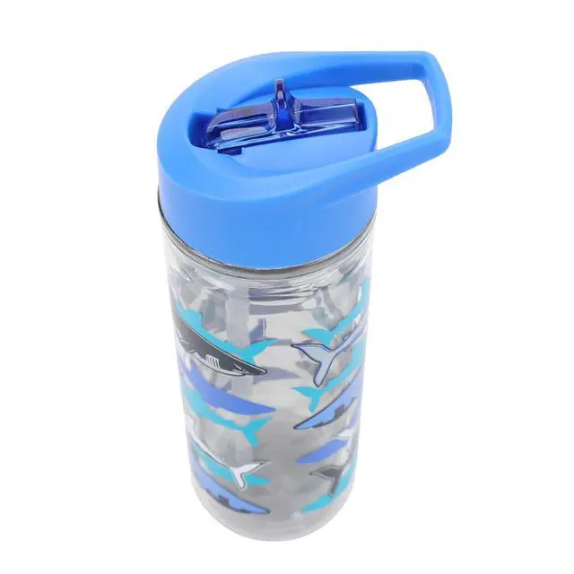 Alt view image 4 of 6 - Your Zone 14-Ounce Plastic Water Bottle with Lid and Straw, Blue Shark, Double Wall Insulated
