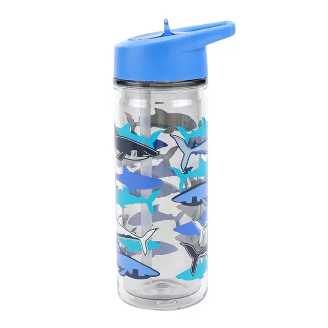 Alt view image 3 of 6 - Your Zone 14-Ounce Plastic Water Bottle with Lid and Straw, Blue Shark, Double Wall Insulated