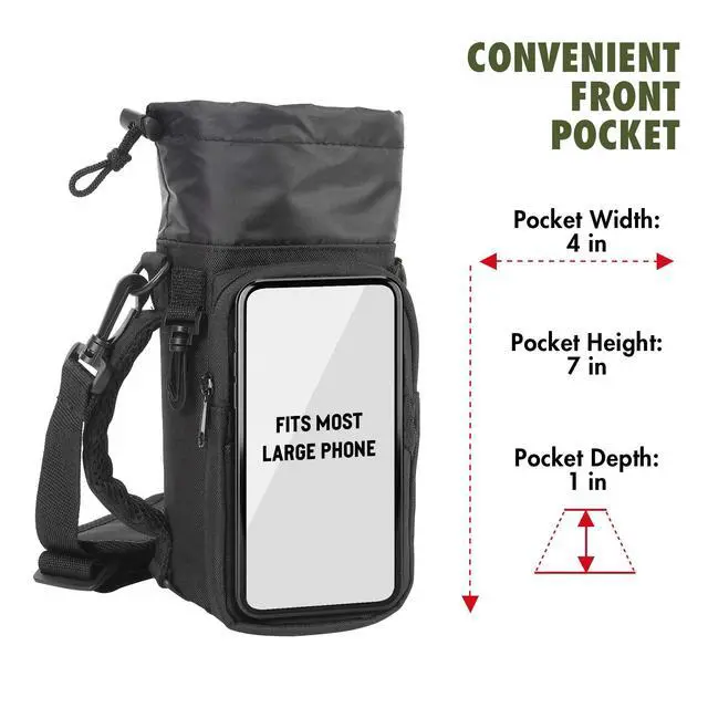 Alt view image 6 of 6 - Ozark Trail 32-40 fl oz Water Bottle Sling with Shoulder Strap and Front Zipper Pocket, Black