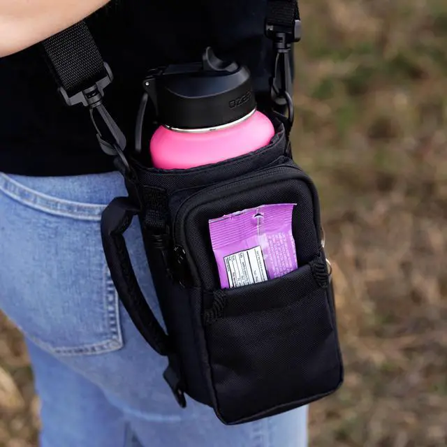 Alt view image 3 of 6 - Ozark Trail 32-40 fl oz Water Bottle Sling with Shoulder Strap and Front Zipper Pocket, Black